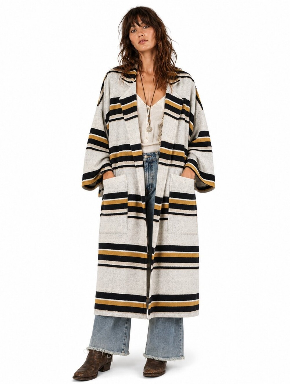 Anthropologie Odells Southwestern Boho Duster Coat Wrap L Striped Oversized